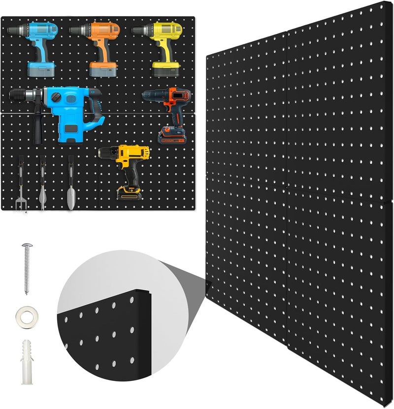 Hogurity Peg Board, 4 Pack Metal Pegboard Panels Black Pegboards Wall Organizer with Bent Frame Large Heavy Duty Peg Board for Walls Home, Garage Tool Storage, Office Organization, Craft Room, Kitchen - Image 1